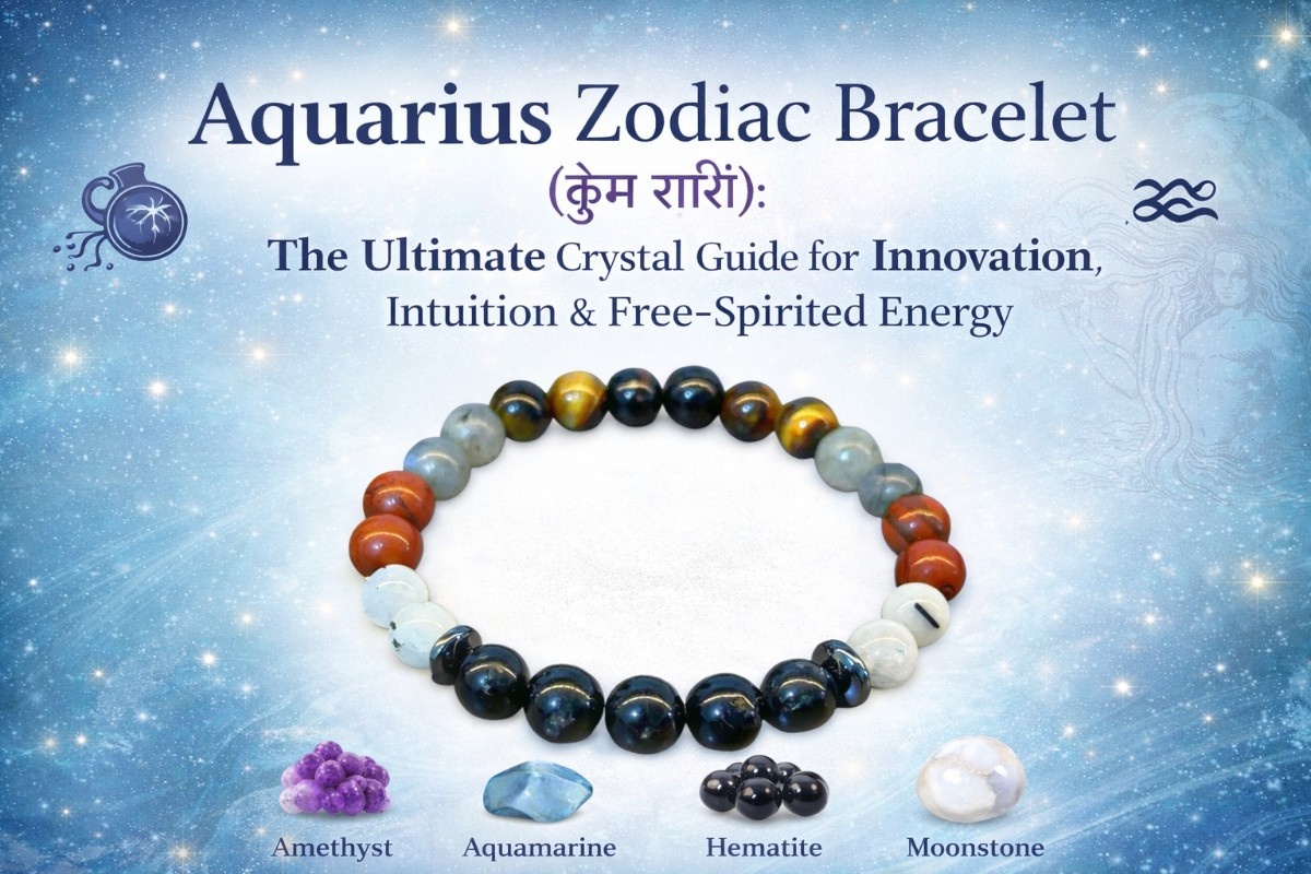 Aquarius Zodiac Bracelet (कुंभ राशि) – Crystals for Innovation, Intuition & Spiritual Freedom | Aura Mystic Rituals