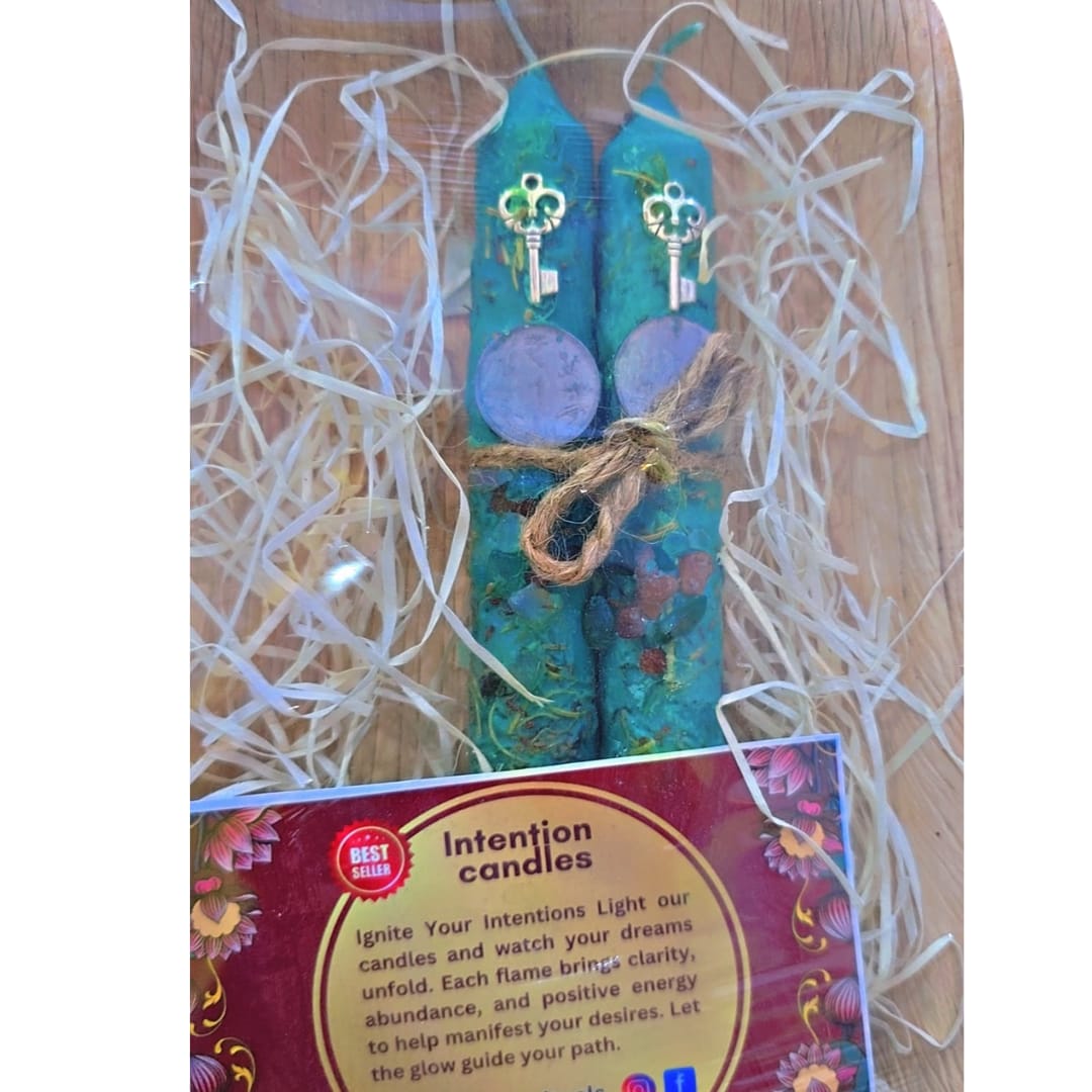 Handcrafted Intention Candles with Keys and Crystals