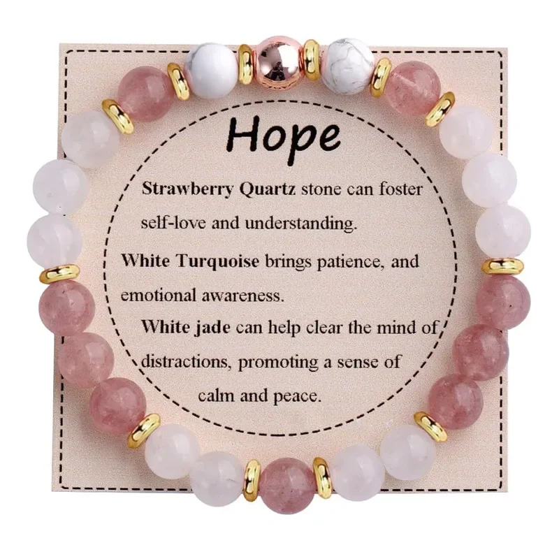 Hope Bracelet–Strawberry Quartz, White Turquoise & White Jade for Self-Love, Patience & Peace
