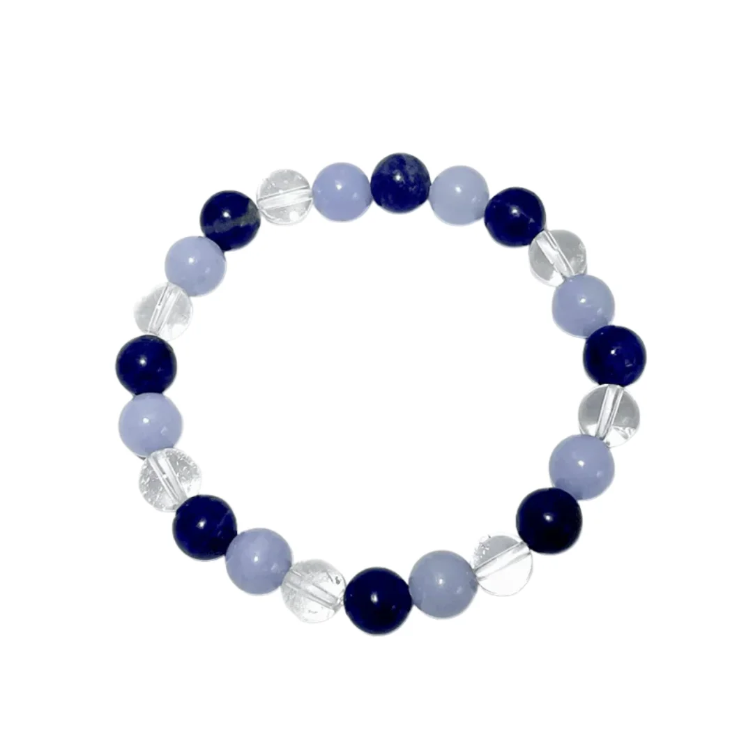 Clear Quartz, Angelite & Sodalite Bracelet–Calm Communication, Intuition & Clarity